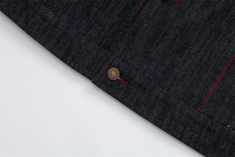 Men's Dark Indigo Denim Jacket with Red Contrast Seam Detail