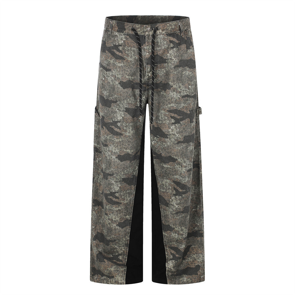 Camo-Cargohose – Wide Leg mit kontrastierendem Panel, Streetwear-Hose