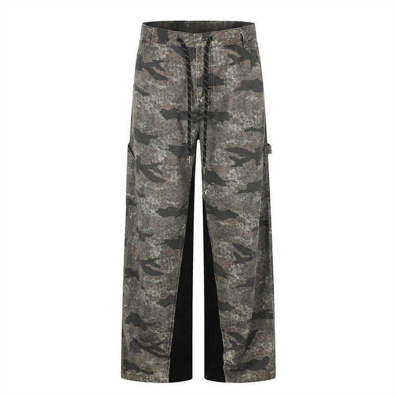 Camo-Cargohose – Wide Leg mit kontrastierendem Panel, Streetwear-Hose