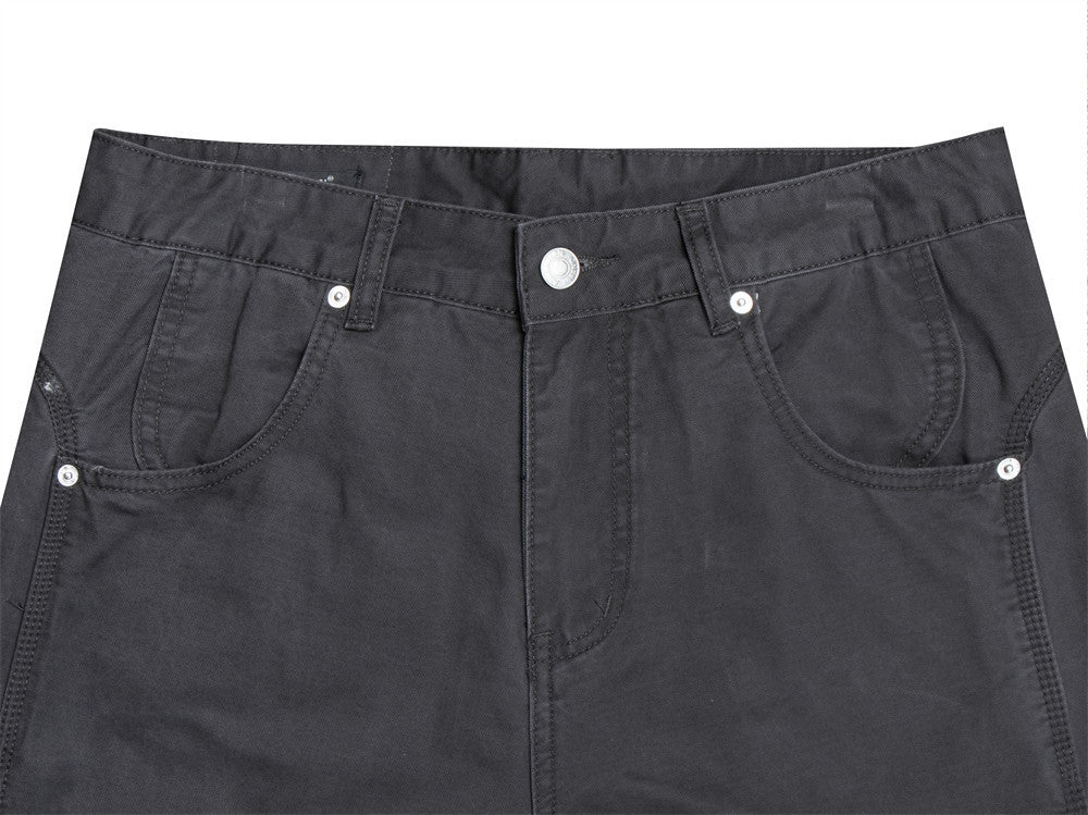 Wide-Leg Cargo Pants with Studded Multi-Pocket Detail in Dark Grey