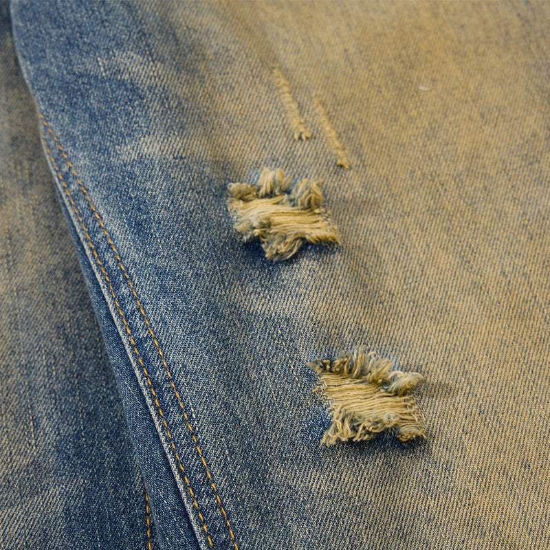 Men's Distressed Flare Jeans – Vintage Mud-Dye Wide Leg Denim