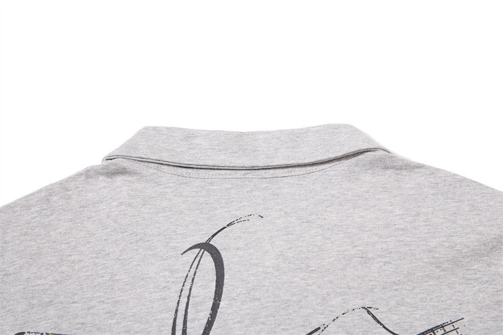 Long Sleeve Polo Shirt with Graffiti Star Print