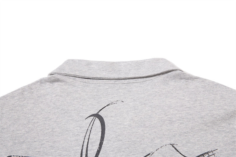 Long Sleeve Polo Shirt with Graffiti Star Print