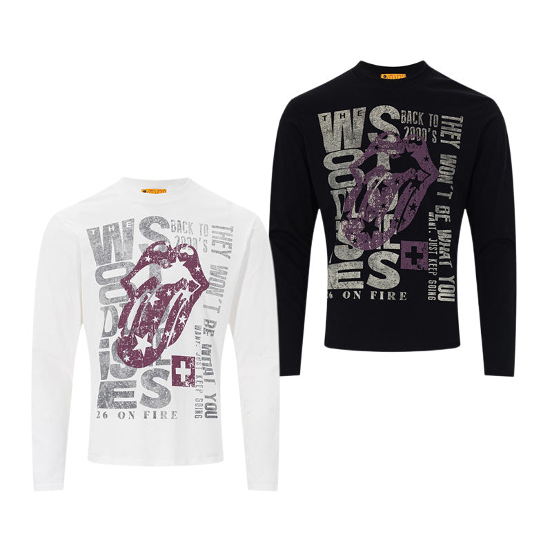 ロングスリーブ ロックグラフィックTシャツ｜色あせプリント ストリートウェアシャツ