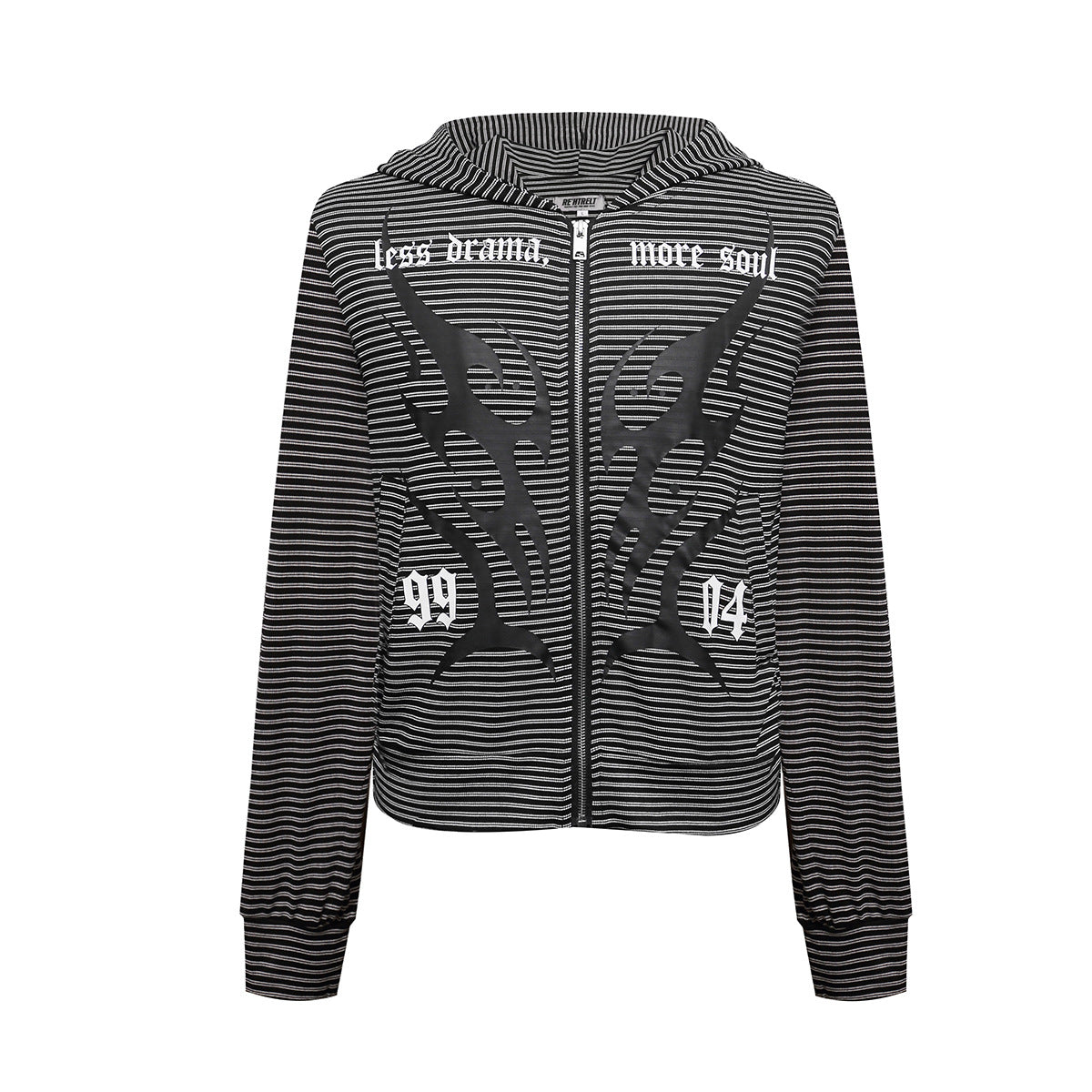 Thin Zip-Up Hoodie Gothic Stripe Black & Grey Cropped Cardigan