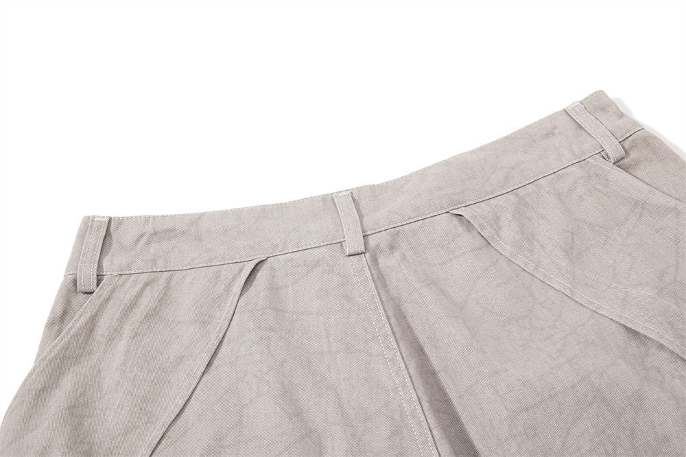 Wide-Leg Pleated Drape Pants – Acid Wash Baggy Trousers with Zip Pockets