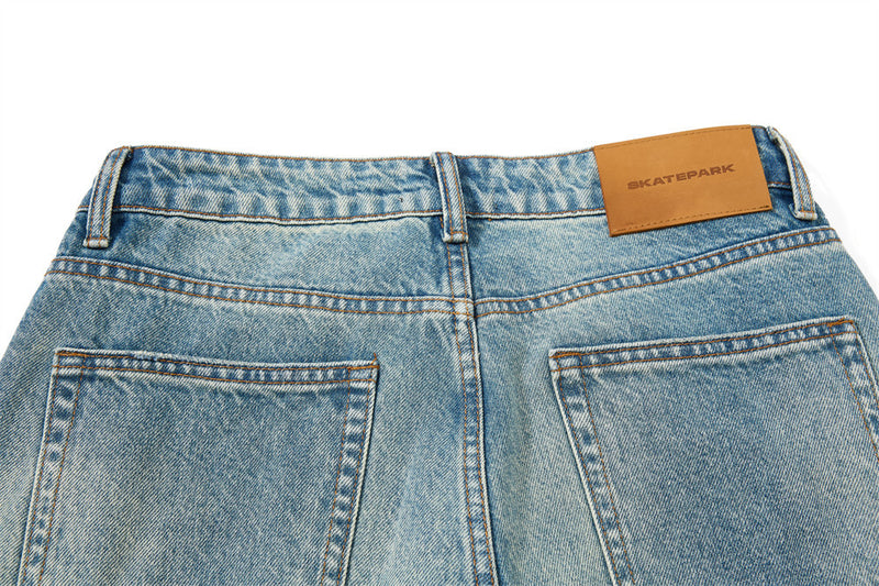 Men's Straight Fit Jeans Baggy Wide-Leg Washed Vintage Light Blue Denim