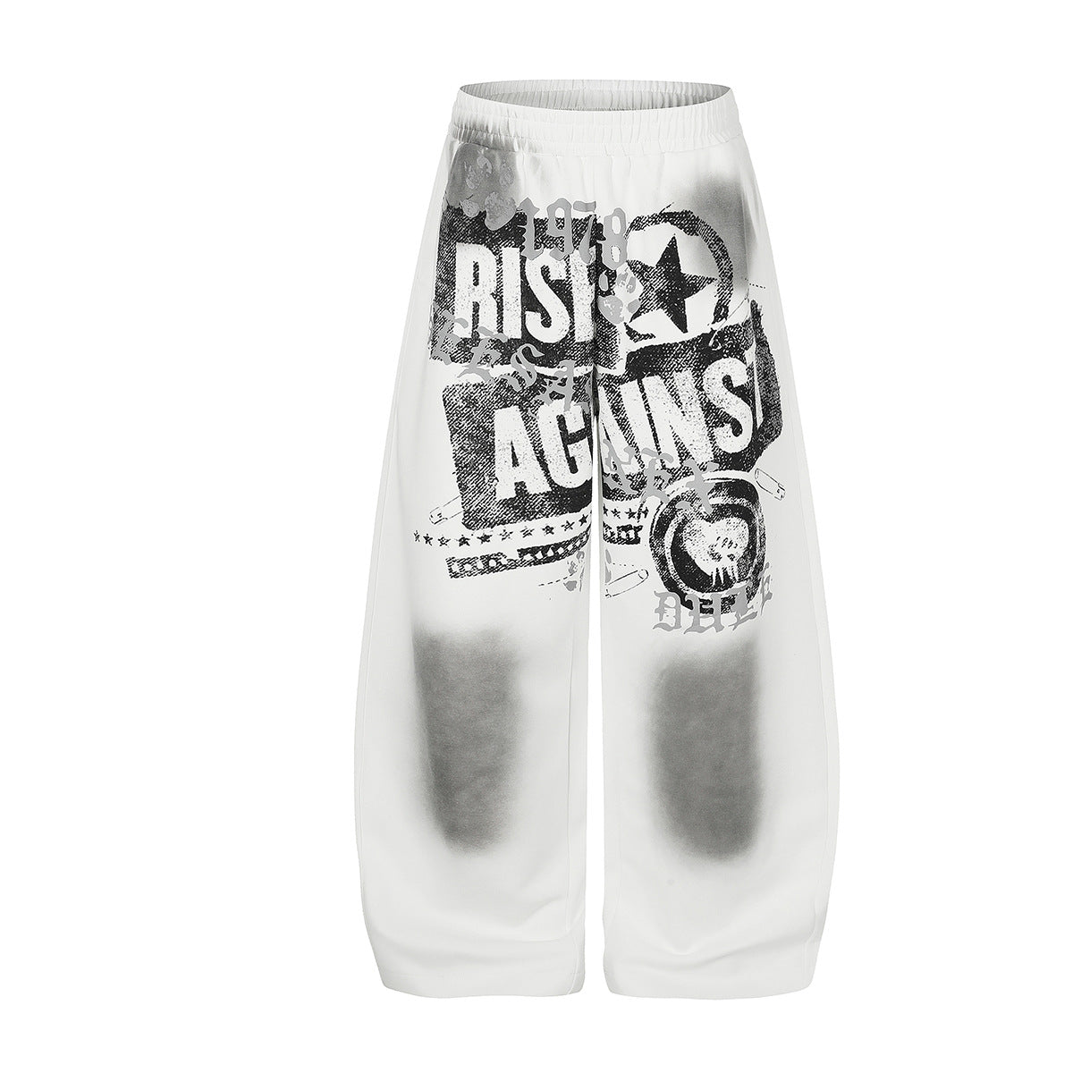 Wide-Leg Graphic Sweatpants – Rise Against Print, Washed Streetwear Baggy Fit