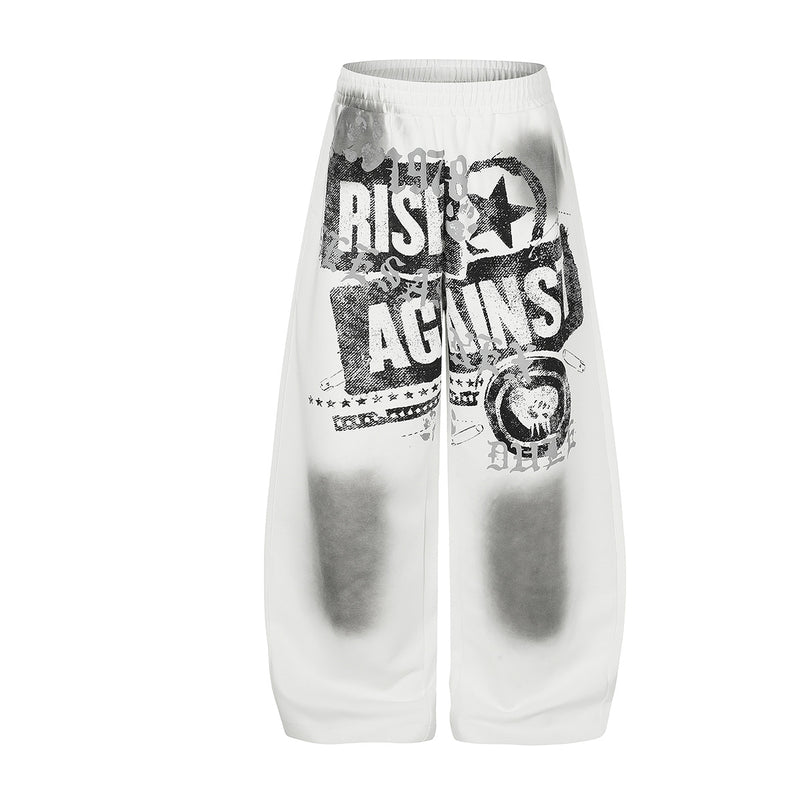 Wide-Leg Graphic Sweatpants – Rise Against Print, Washed Streetwear Baggy Fit