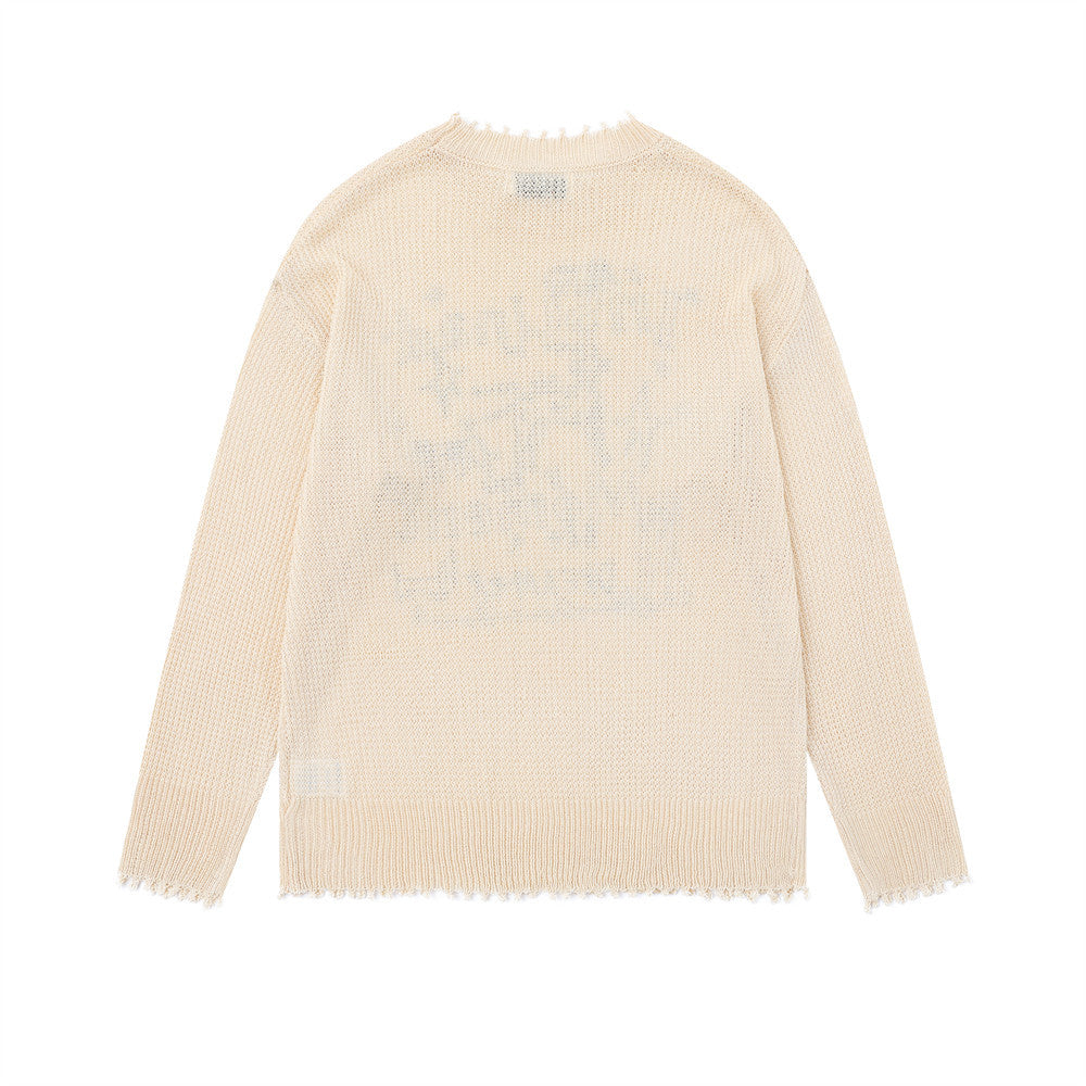 Pull en maille à col rond avec motif chien cartoon – Sweat à base usée