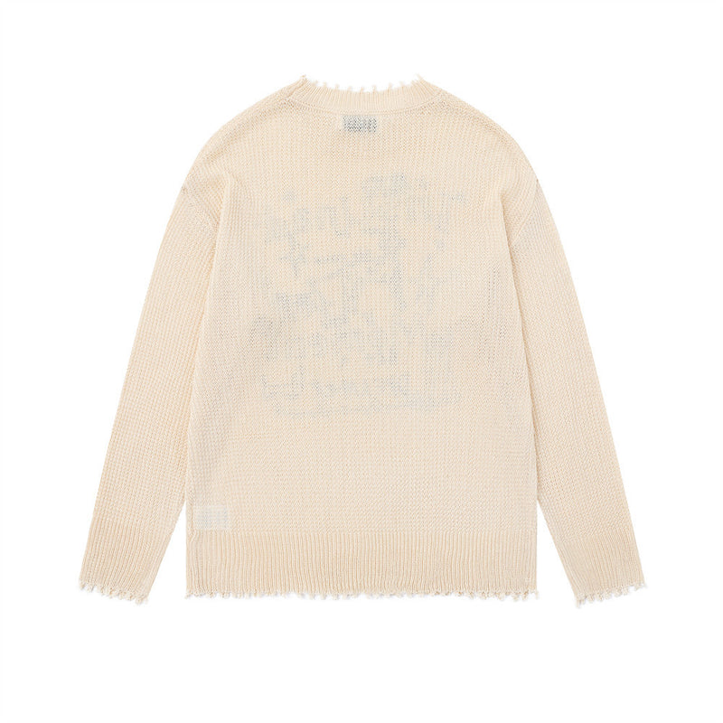 Pull en maille à col rond avec motif chien cartoon – Sweat à base usée