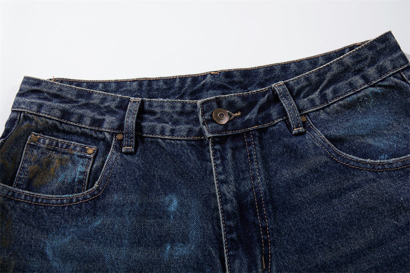 Distressed Patch Wide-Leg Jeans – Grunge Punk Washed Denim
