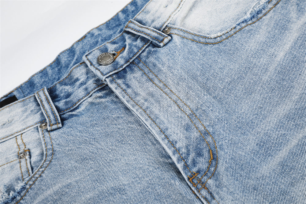 Wide-Leg Distressed Denim Shorts – Light Wash Retro Baggy Fit