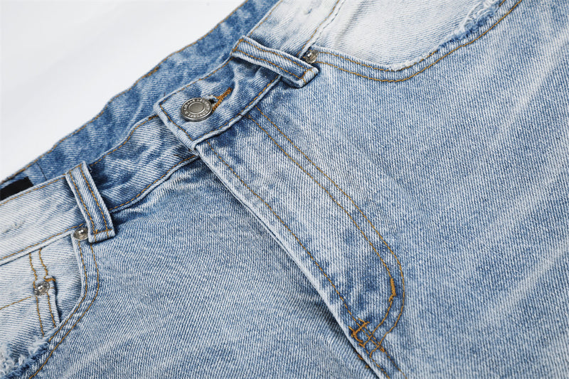 Wide-Leg Distressed Denim Shorts – Light Wash Retro Baggy Fit