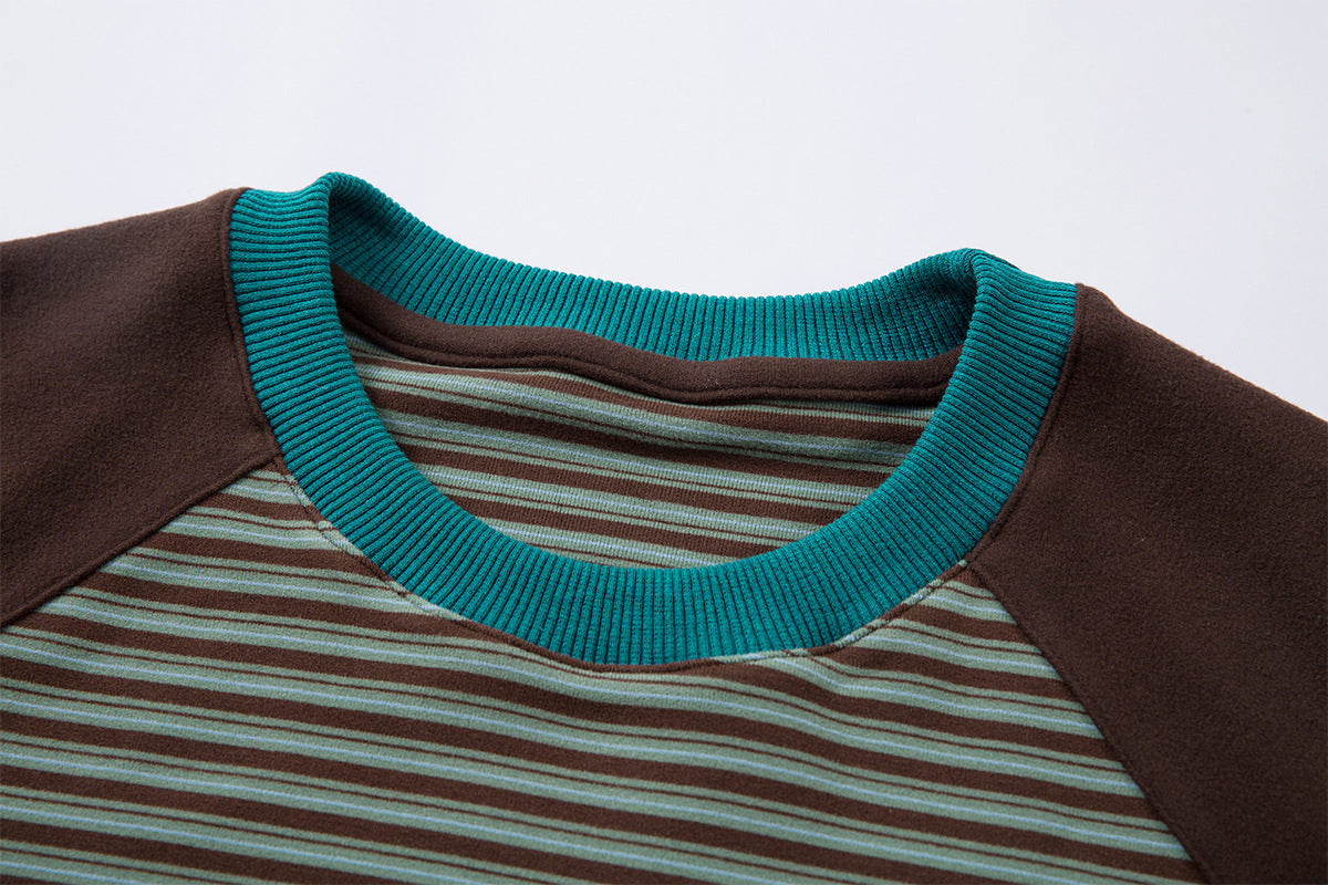 Striped Raglan Long Sleeve Shirt – Colorblock Contrast Sleeve Crewneck Tee