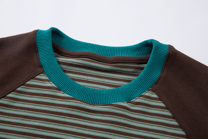 Striped Raglan Long Sleeve Shirt – Colorblock Contrast Sleeve Crewneck Tee