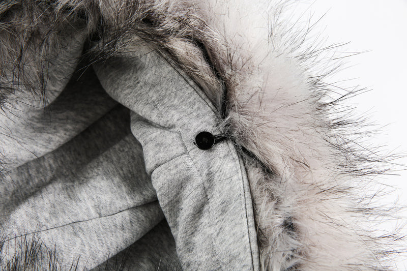 Faux Fur Trim Half-Zip Hoodie with Gothic Floral Graphic Print