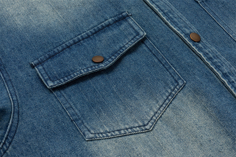 Oversized Washed Denim Shirt – Men's Long Sleeve Button-Up with Dual Chest