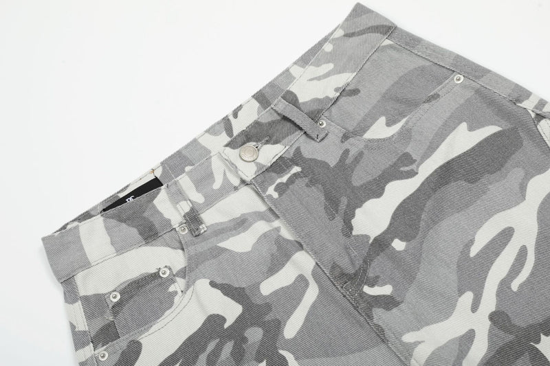 Wide-Leg-Cargohose – Baggy-Fit in Grey-Camo mit mehreren Taschen