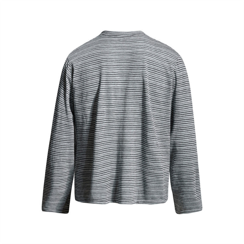 Striped Shirt Long Sleeve Men's Henley with Abstract Butterfly Graphic