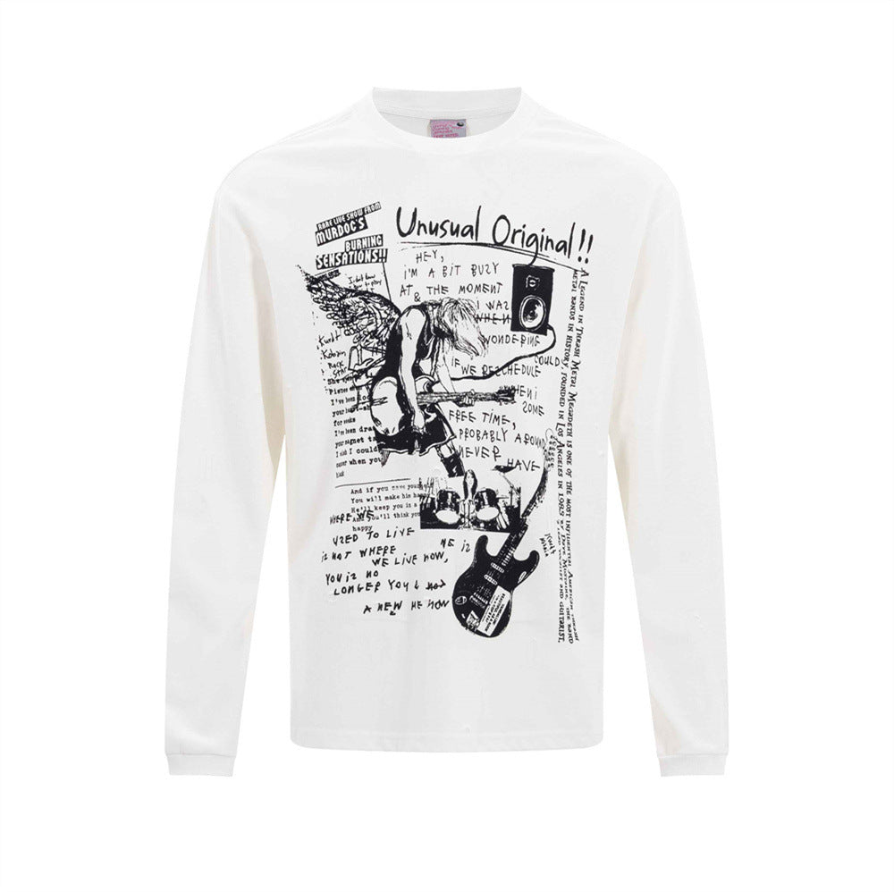 Rock Guitar Graphic Long-Sleeve T-Shirt – Relaxed Fit Crew Neck