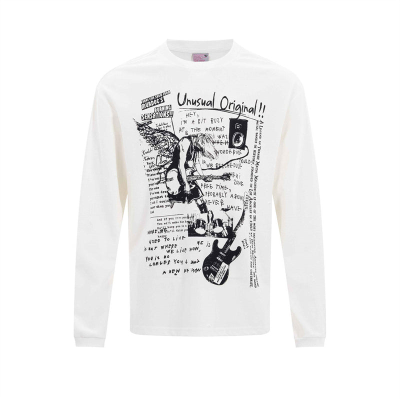 Rock Guitar Graphic Long-Sleeve T-Shirt – Relaxed Fit Crew Neck
