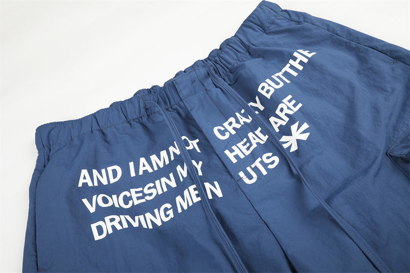 Wide-Leg Cargo Pants with Multi-Pocket Design & Letter Print Waistband