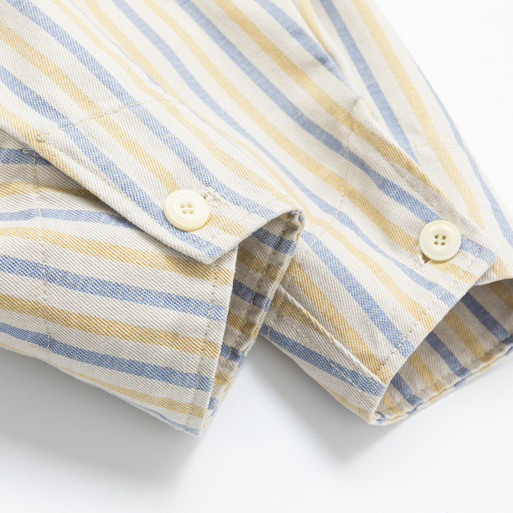 Striped Zip-Up Workwear Jacket – Relaxed Fit Retro Shirt Collar Outerwear