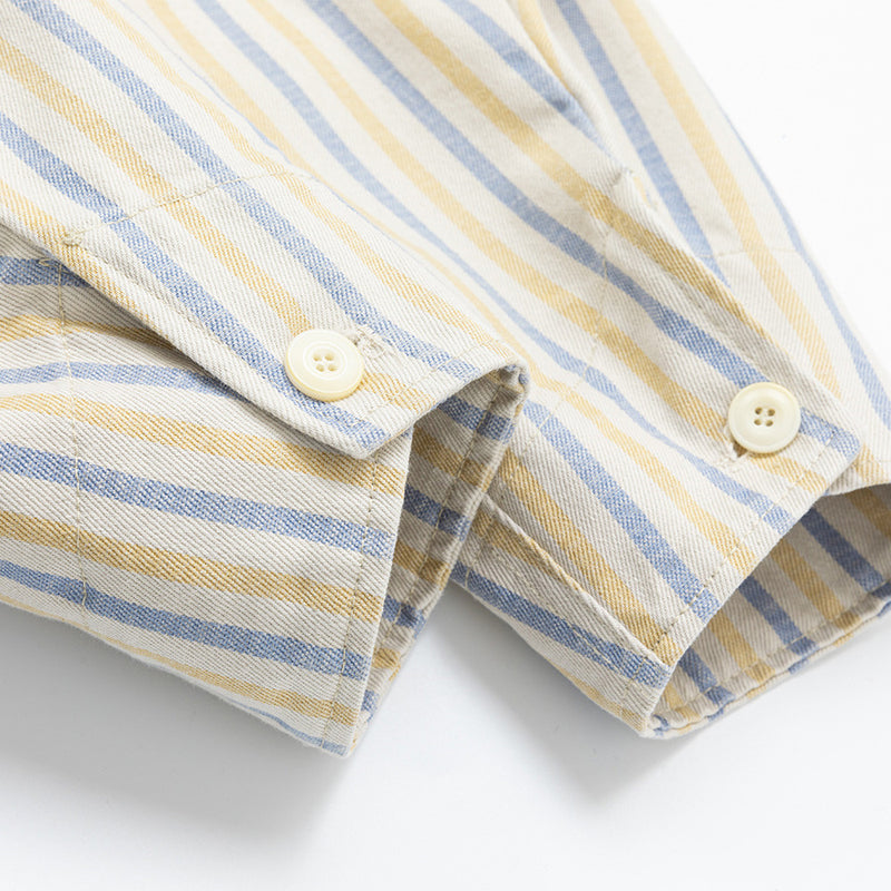 Striped Zip-Up Workwear Jacket – Relaxed Fit Retro Shirt Collar Outerwear