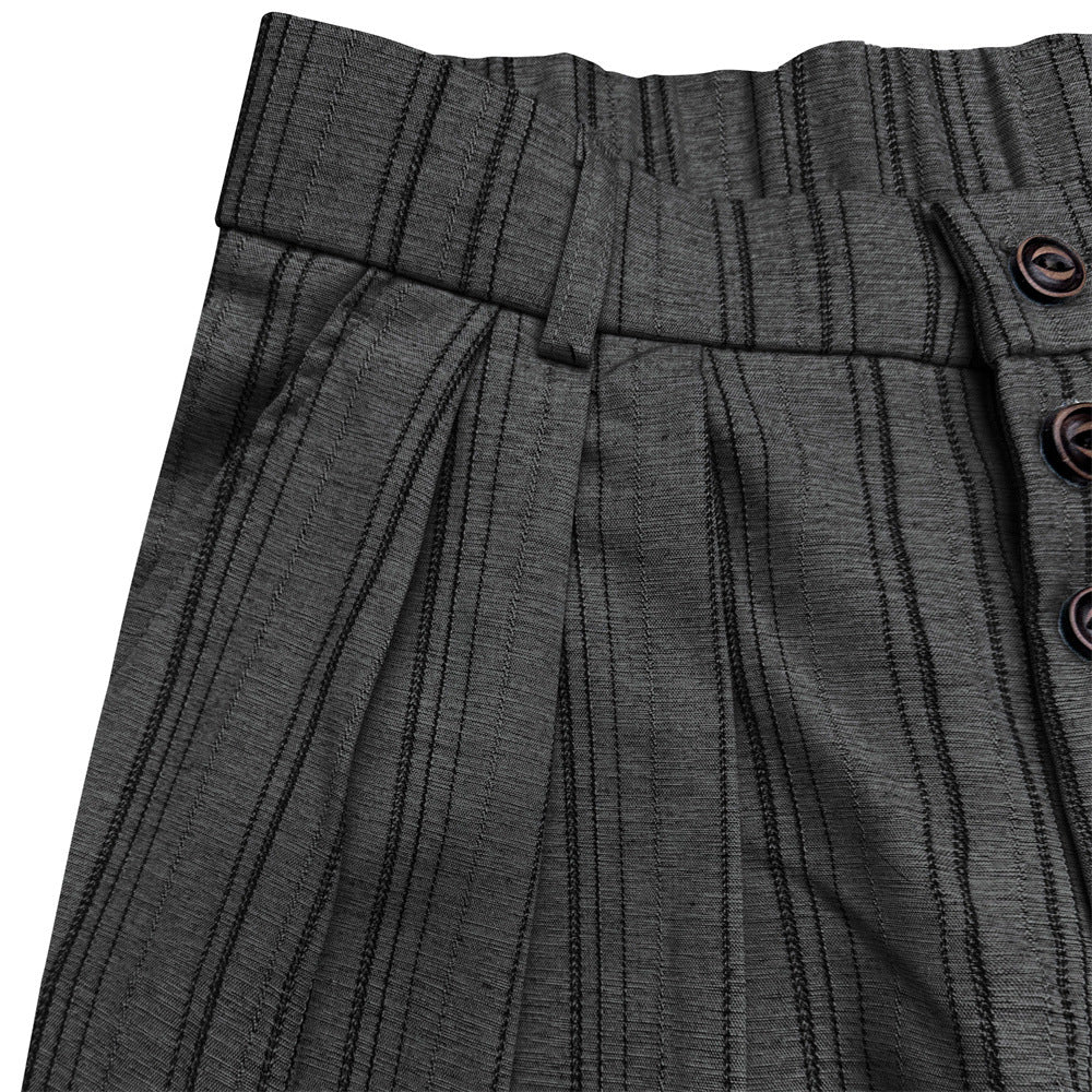 Pantalones de pierna ancha de rayas con pinzas – Corte relajado y cierre frontal de botones
