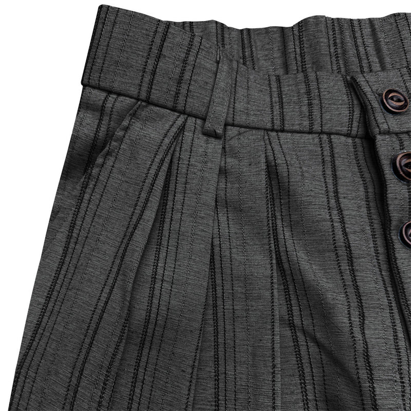 Pantalones de pierna ancha de rayas con pinzas – Corte relajado y cierre frontal de botones