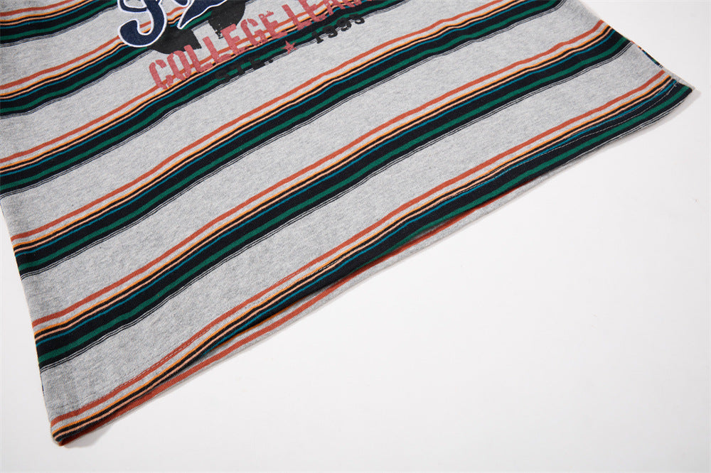 Striped Rugby Polo Shirt – Vintage American College Graphic Long Sleeve