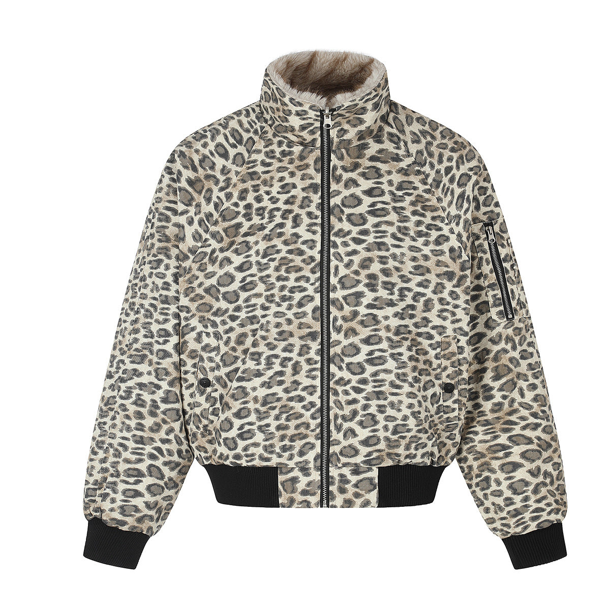 Reversible Faux Fur & Leopard Print Bomber Jacket – Oversized Retro American