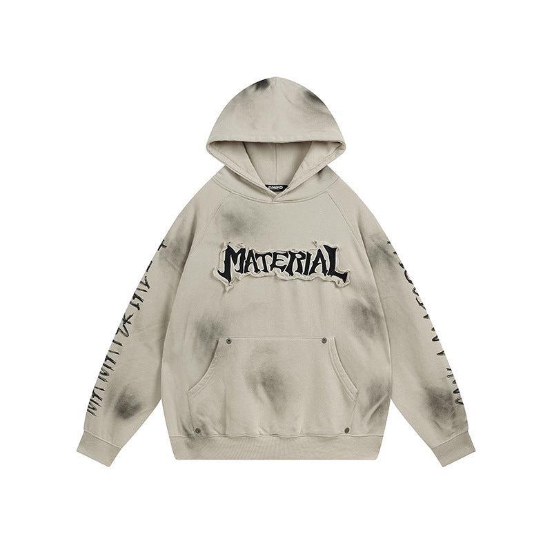 Material Graphic Oversized Hoodie – Washed Heavy Fleece with Embroidered Patch &