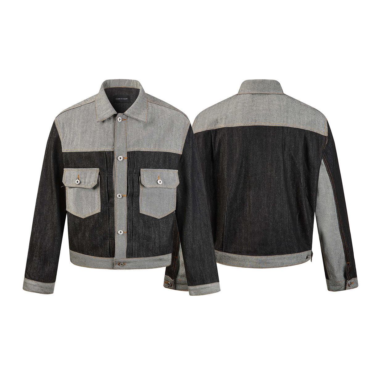 Veste en jean bicolore à empiècements contrastants – Coupe carrée