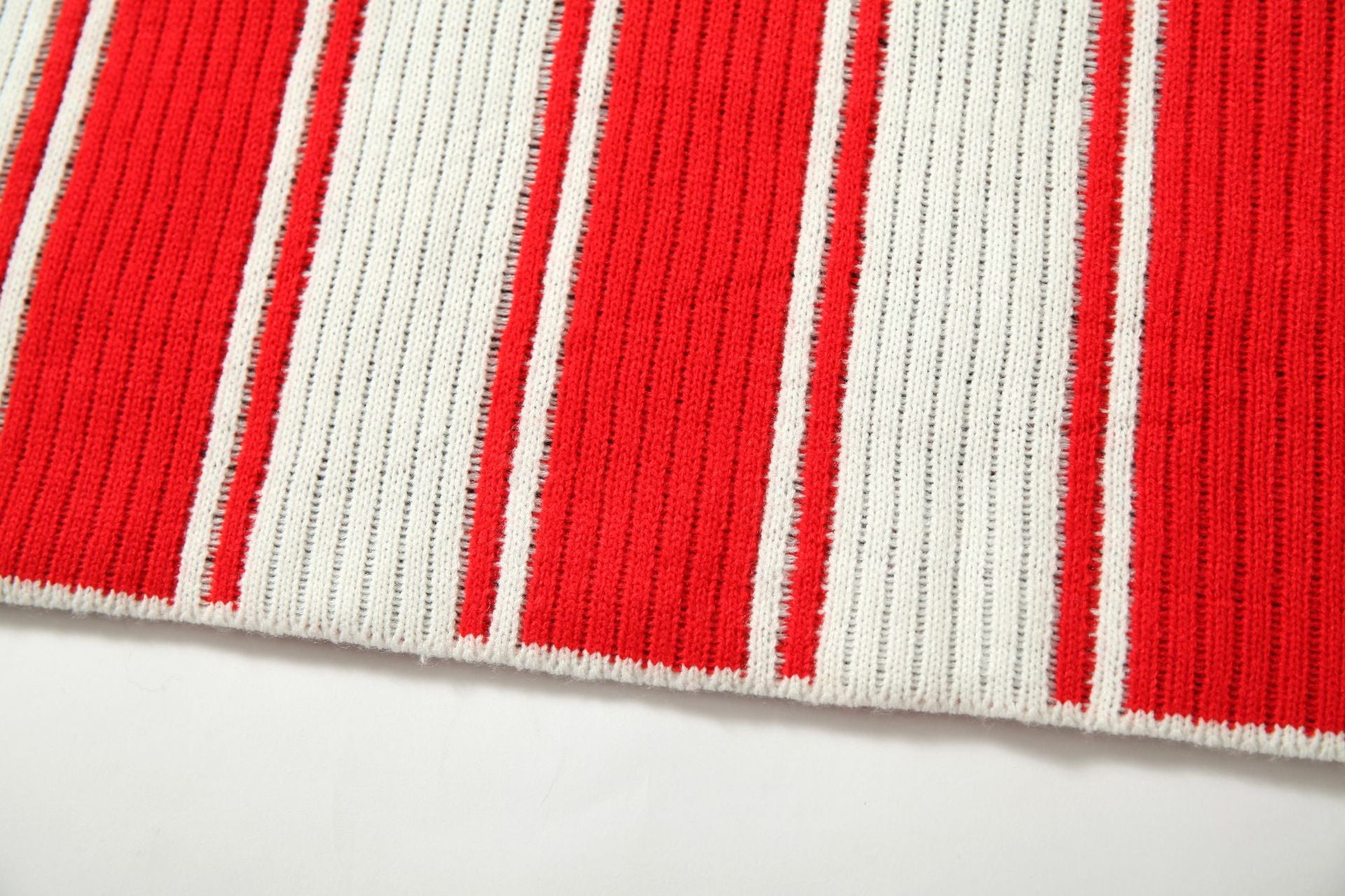 Red and White Striped V-Neck Sweater – Number 17 Oversized Knit Sports Jersey