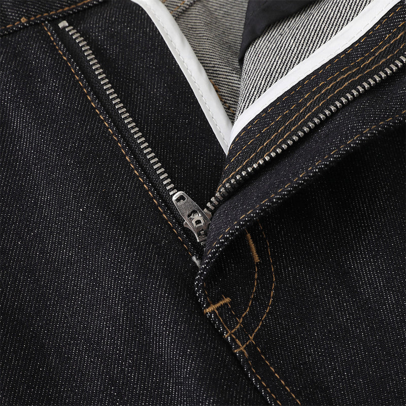 Men's Black Cargo Denim Jeans Wide-Leg Straight Fit with Large Pockets