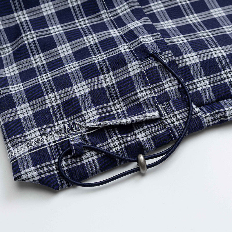 Plaid Wide-Leg Pants with Apron Overlay – Relaxed Fit Japanese Streetwear