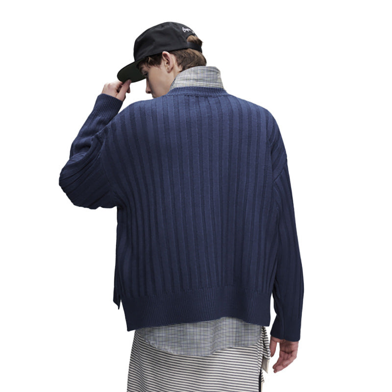 Ribbed Knit Crewneck Sweater — Oversized Fit, Solid Color