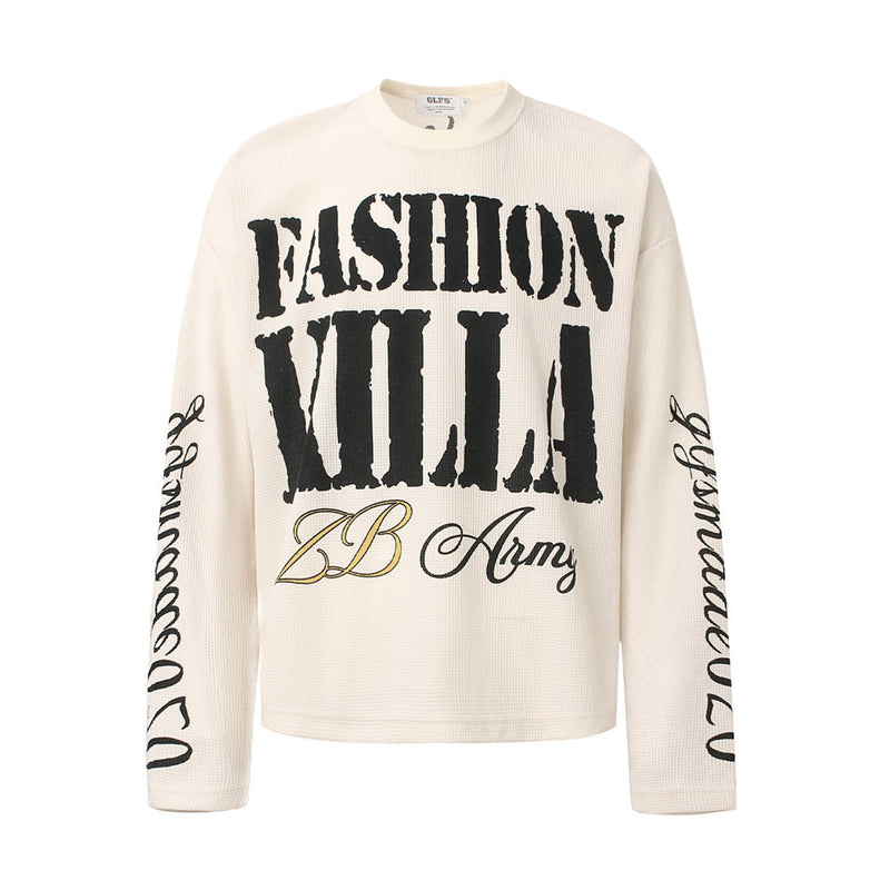 Fashion Killa Oversized Long Sleeve Graphic Tee – Waffle Knit Streetwear Top