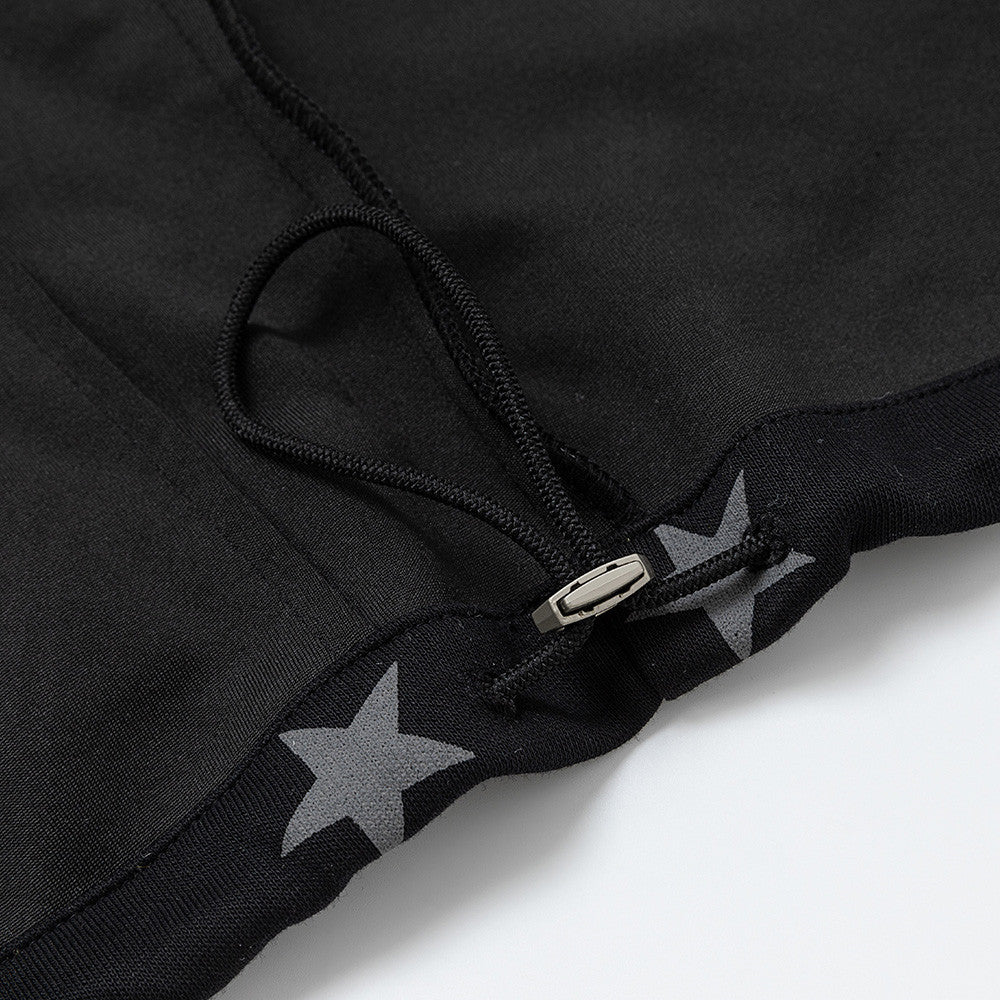 Star Print Zip-Up Track Jacket – Black Allover Star Streetwear Bomber