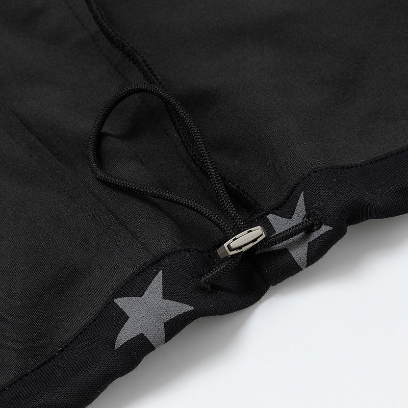 Star Print Zip-Up Track Jacket – Black Allover Star Streetwear Bomber