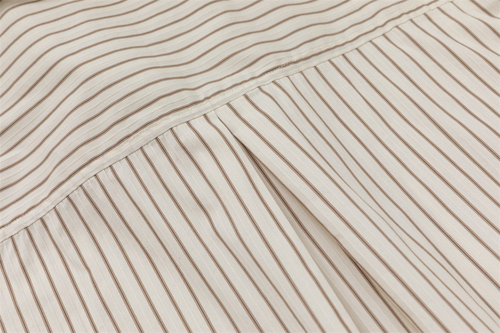 Men's Brown Striped Long Sleeve Shirt – Oversized Double-Layer Collar