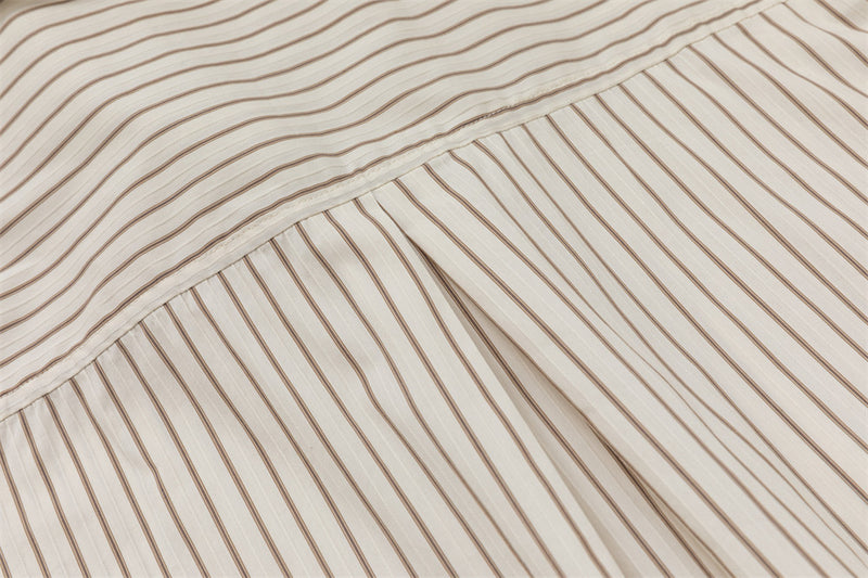 Men's Brown Striped Long Sleeve Shirt – Oversized Double-Layer Collar