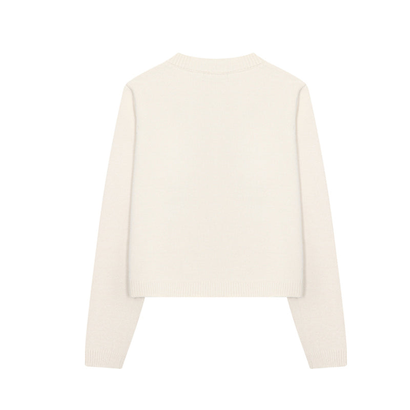 Pixel Bear Jacquard Knit Cardigan Sweater – Round Neck Button-Front