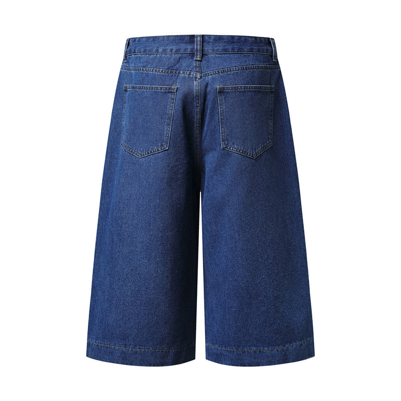 Wide-Leg Denim Shorts with Allover Rhinestone Detail – Men's Cropped Jean Shorts