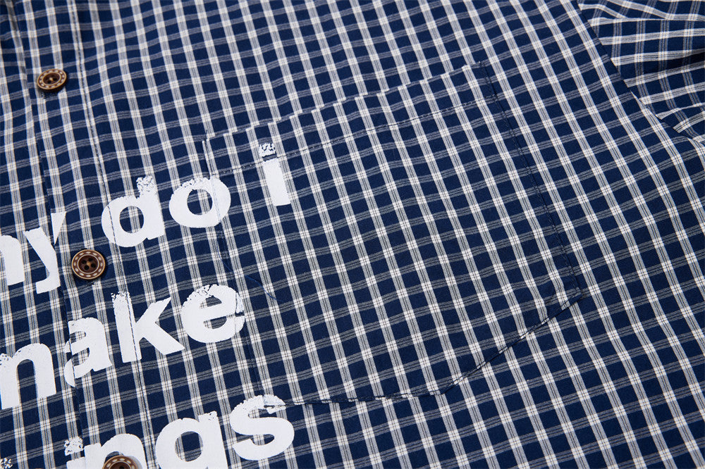 Camisa de manga larga con degradado de cuadros – Corte oversize con estampado de letras