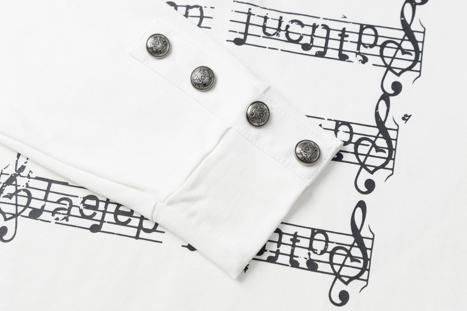 Chemise légère à manches longues, col montant, demi-zip, imprimé partition et chaîne