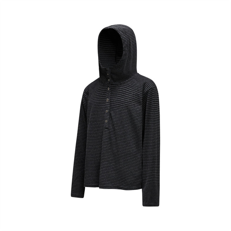Striped Henley Hoodie – Men's Vintage-Inspired Pullover with Button Placket