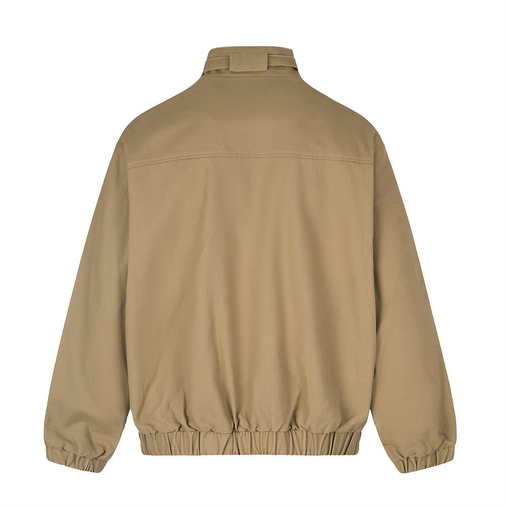 Mock Neck Workwear Bomber Jacket – Relaxed Fit Stand Collar Outerwear
